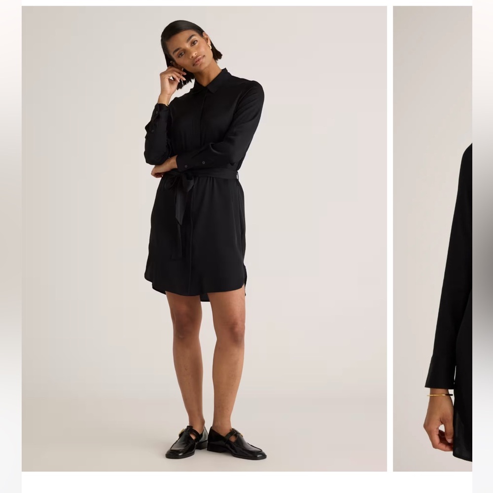 Quince Washable Stretch Silk Shirt Dress S